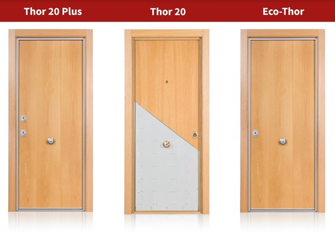Comparativa de la serie de puertas acorazadas CABMA Thor (Thor 20 Plus, Thor 20 y Eco-Thor) instaladas por Puertas Blindadas Barcelona